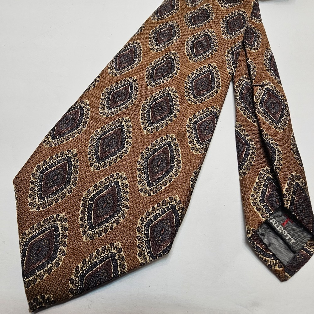 Robert Talbott For Sherman‎ Silk Neck Tie Geometric USA Orange Brown Hand Sewn